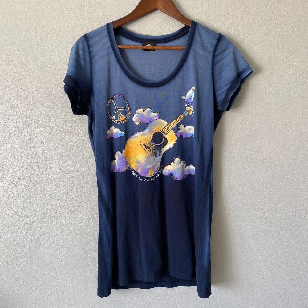 Rock and Roll Hall of Fame PEACE & DOVE Navy Ombre T-Shirt Woman’s Fitted XL